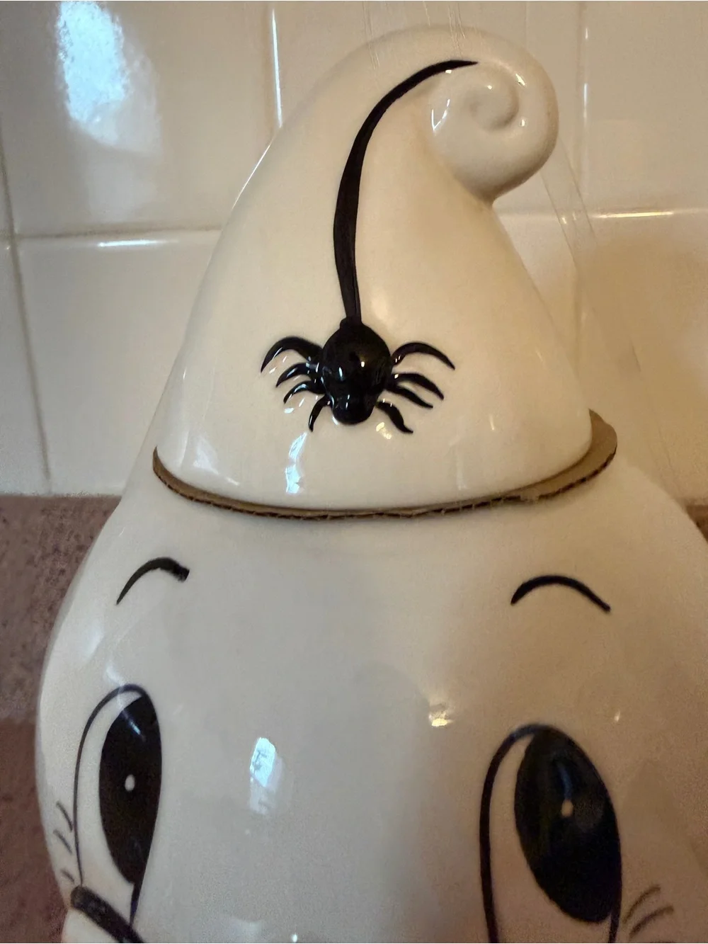 New Johanna Parker Retro Halloween Ceramic Ghost Cookie Jar Canister Large B/W